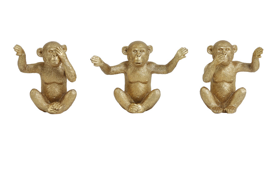 Ornament Aap Set van 3 Goud