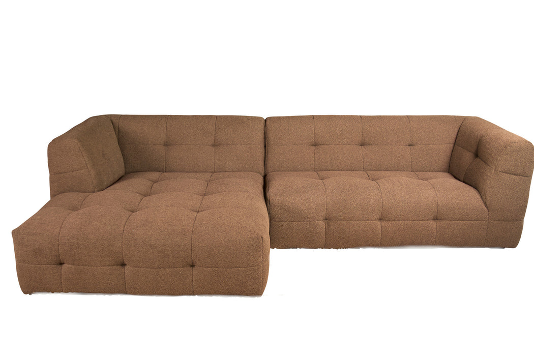 Bank Capoli Divan Links Boucle / Teddy stof Bruin 254cm breed