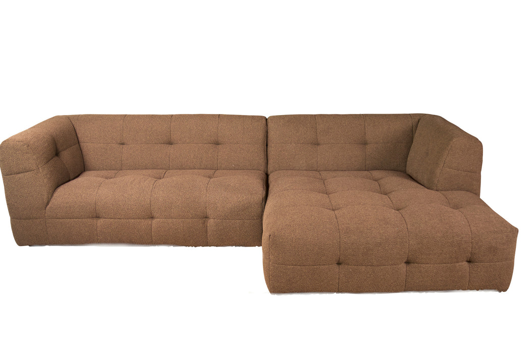 Bank Capoli Divan Rechts Boucle / Teddy stof Bruin 254cm breed