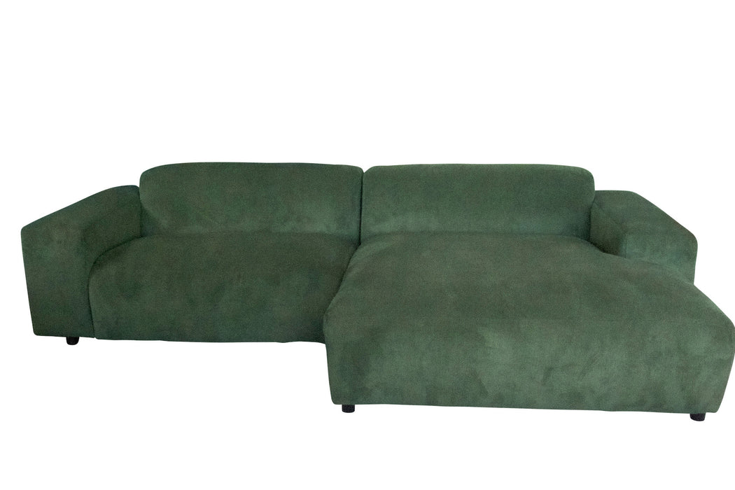 Bank Sursee Longchair Rechts Dunne Rib Groen 248cm breed