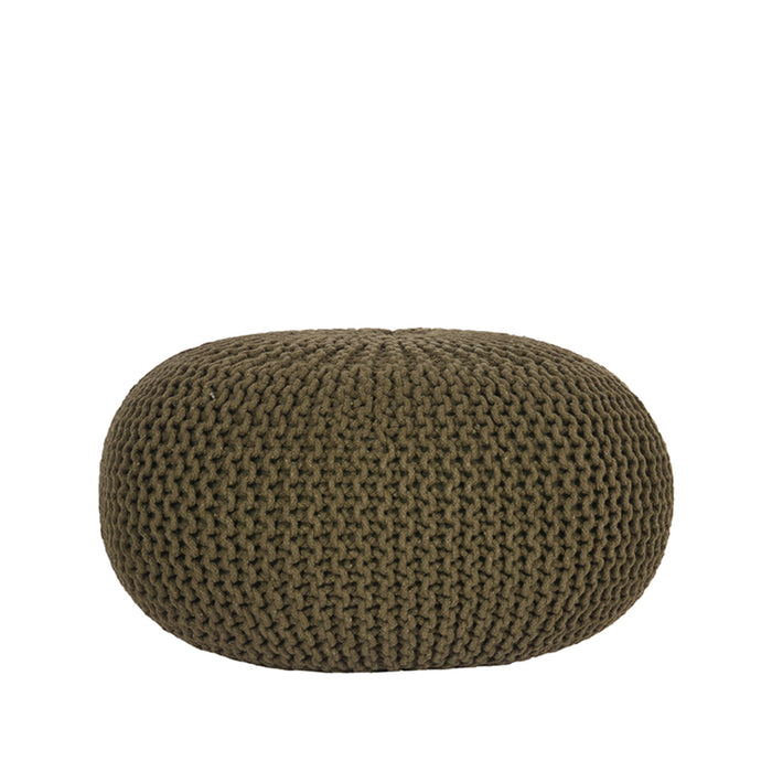 Poef Knitted Army Green Katoen 70x70cm