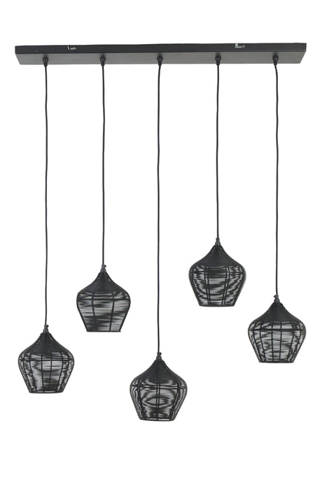 Hanglamp Alvaro 5L 100x20x122 cm Mat Zwart