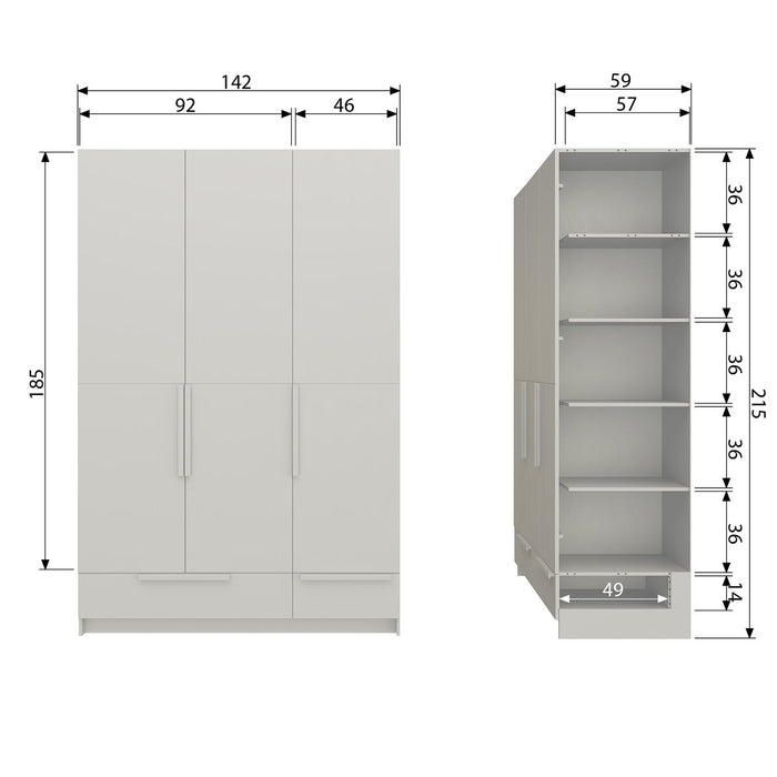 Kledingkast Pure 3-deurs Grenen Dust 215x142cm