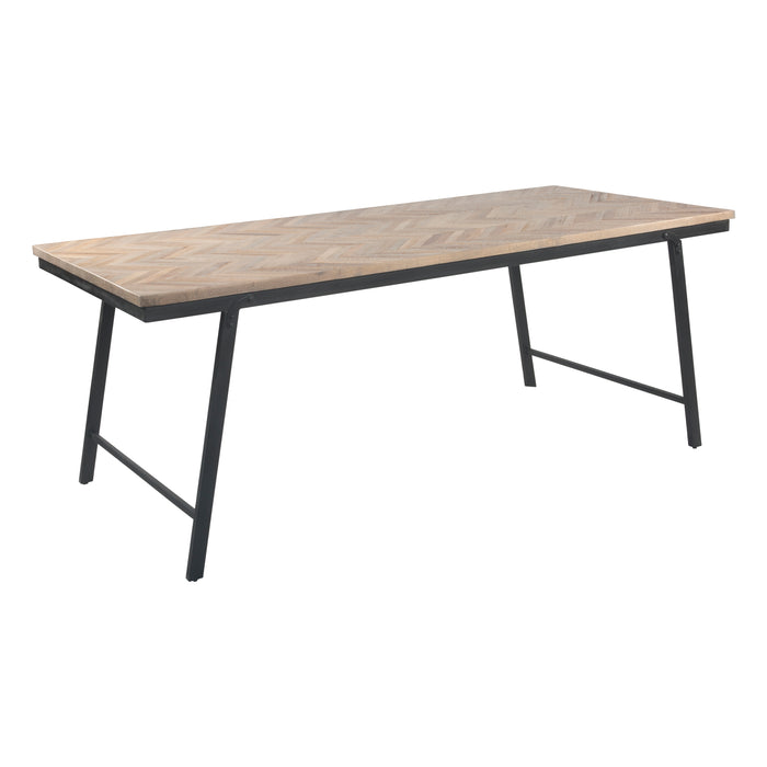 Eettafel Jute 200x90cm Visgraat motief Teak