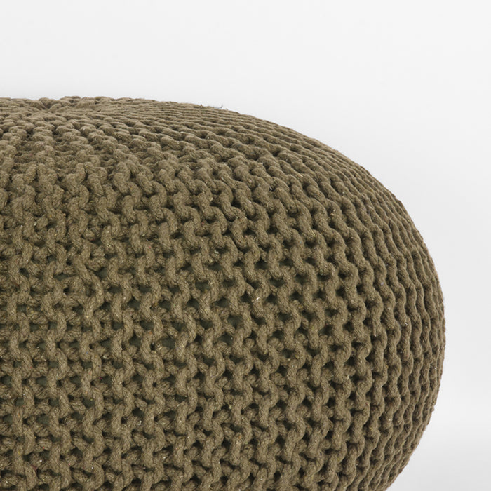 Poef Knitted Army Green Katoen 70x70cm