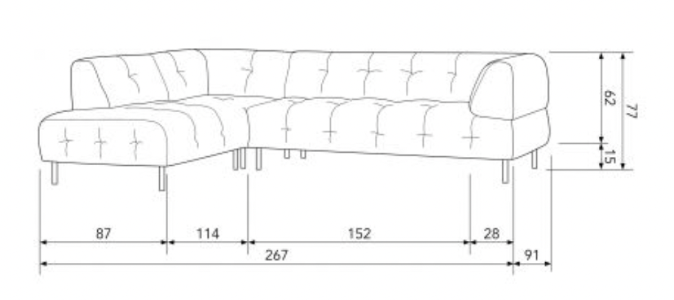 Hoekbank Lloyd Links Fluweel Zwart/Grijs 267cm breed