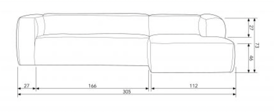 Hoekbank Bean Rechts Grove Rib stof 305cm breed
