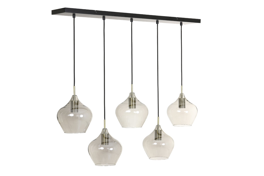 Hanglamp Rakel 5L 104x20x120 cm Antiek Brons en Rookglas