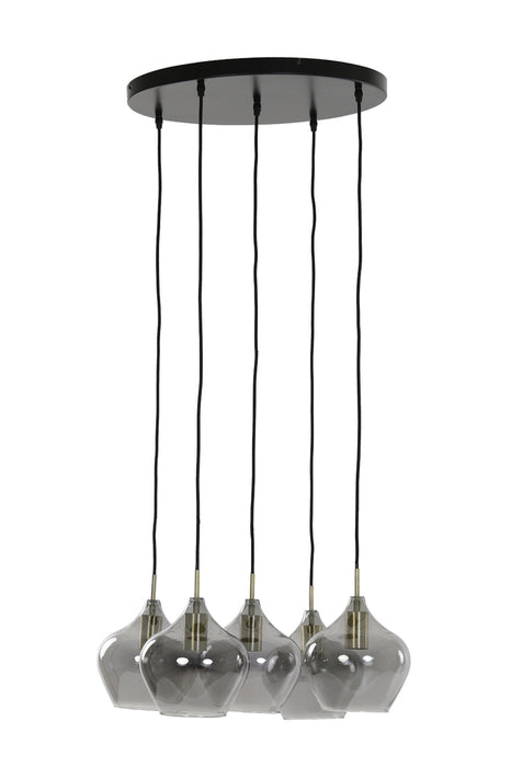 Hanglamp Rakel 5L Ø61x66 cm Antiek Brons en Rookglas