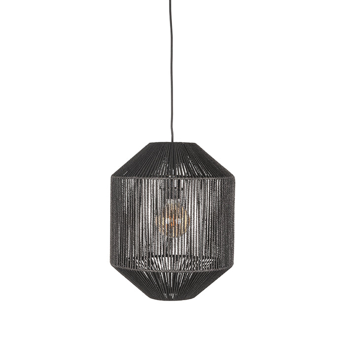 Hanglamp Ibiza Zwart Jute 1 Lichts Cilinder